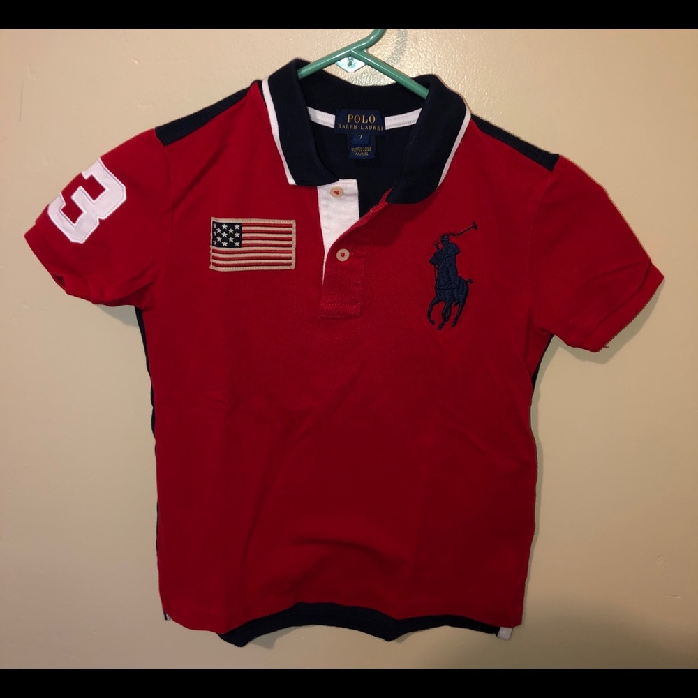 Red polo shirt